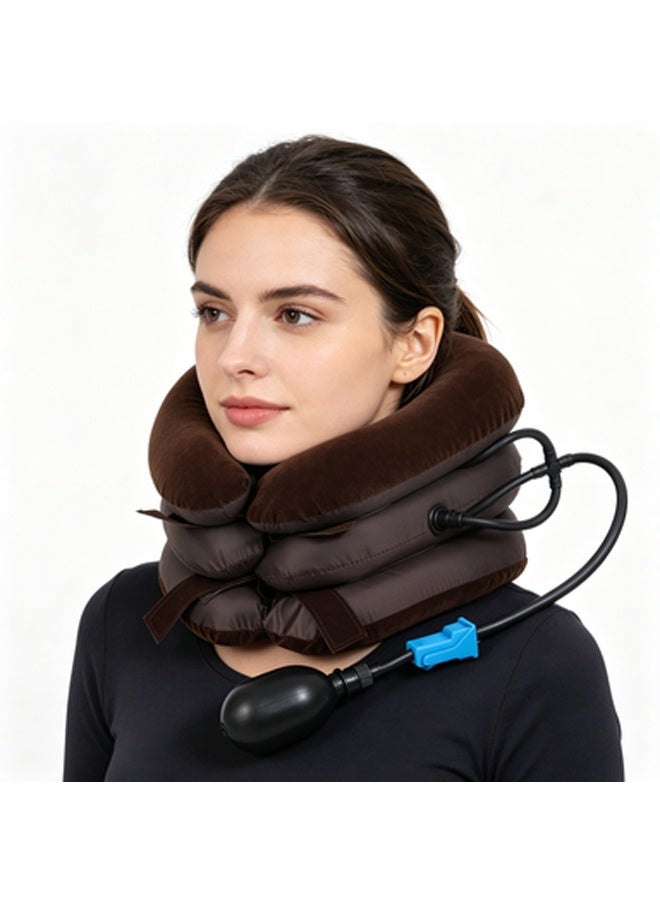 Inflatable Neck Massager,nflatable & Adjustable Neck Stretcher Neck Support Brace,Neck Traction Pillow for Home Use Neck Decompression (for Adults, Brown) - Image 5