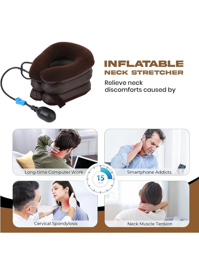Inflatable Neck Massager,nflatable & Adjustable Neck Stretcher Neck Support Brace,Neck Traction Pillow for Home Use Neck Decompression (for Adults, Brown) - Image 4