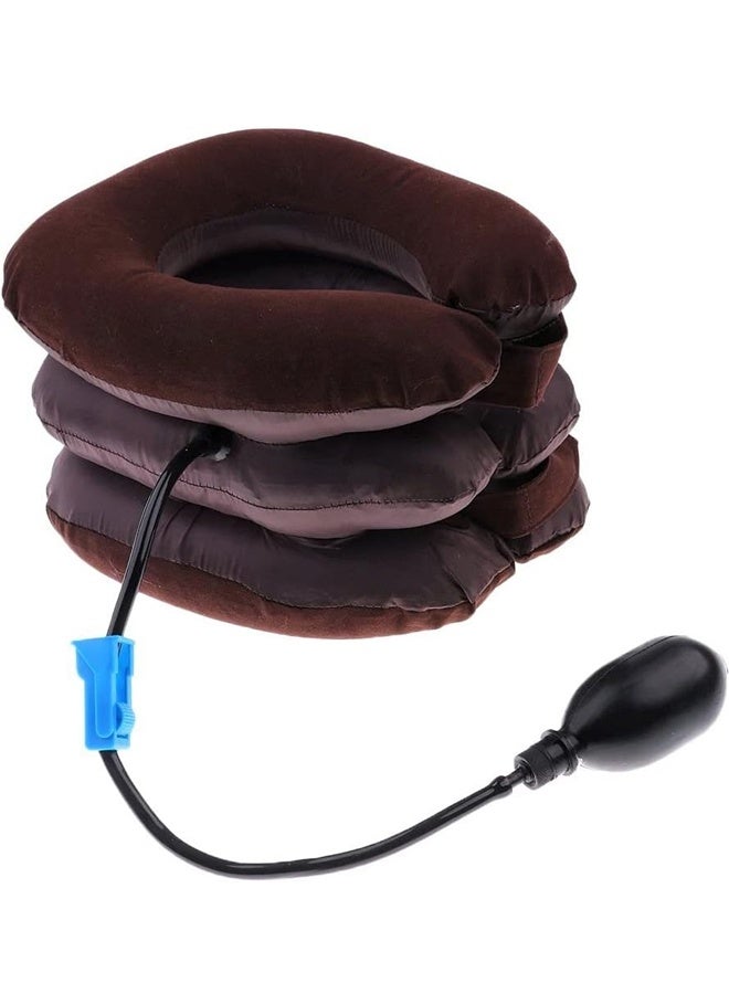 Inflatable Neck Massager,nflatable & Adjustable Neck Stretcher Neck Support Brace,Neck Traction Pillow for Home Use Neck Decompression (for Adults, Brown) - Image 3