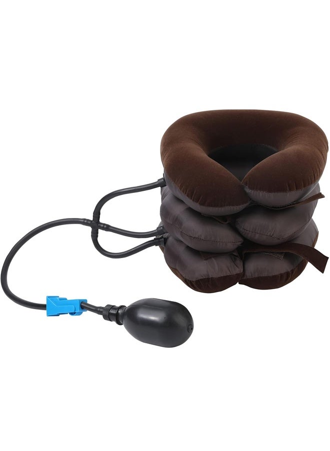 Inflatable Neck Massager,nflatable & Adjustable Neck Stretcher Neck Support Brace,Neck Traction Pillow for Home Use Neck Decompression (for Adults, Brown) - Image 2