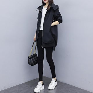 Lined 2025 Spring and Autumn Korean Style Khaki Loose Casual Hooded Windbreaker Womens Mid-Length Black Temperament Jacket Black [hooded threaded windbreaker] no lining - pzsku/ZA8E6A1F368DE5F73BD0BZ/45/1750434436/e3d92ec8-b5a3-4f89-994a-a8df0f518581