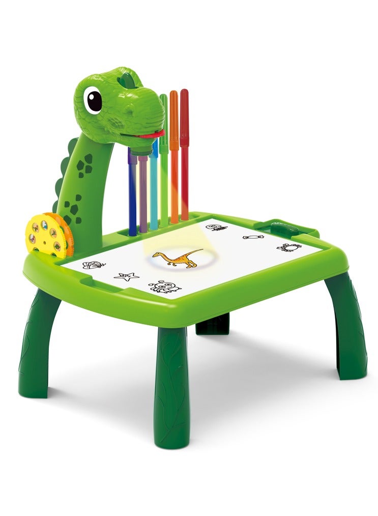 ليكسادا لوحة رسم الديناصورات، تأتي مع كراسة رسم للتتبع، تتميز بإسقاط ذكي للرسم، أشكال كرتونية متنوعة، مزودة بـ 12 قلم ملون، لوحة رسم ملونة، هدية مثالية للمهرجان أو هدية عيد ميلاد. - Image 1