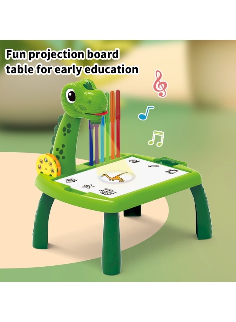 ليكسادا لوحة رسم الديناصورات، تأتي مع كراسة رسم للتتبع، تتميز بإسقاط ذكي للرسم، أشكال كرتونية متنوعة، مزودة بـ 12 قلم ملون، لوحة رسم ملونة، هدية مثالية للمهرجان أو هدية عيد ميلاد. - Image 2