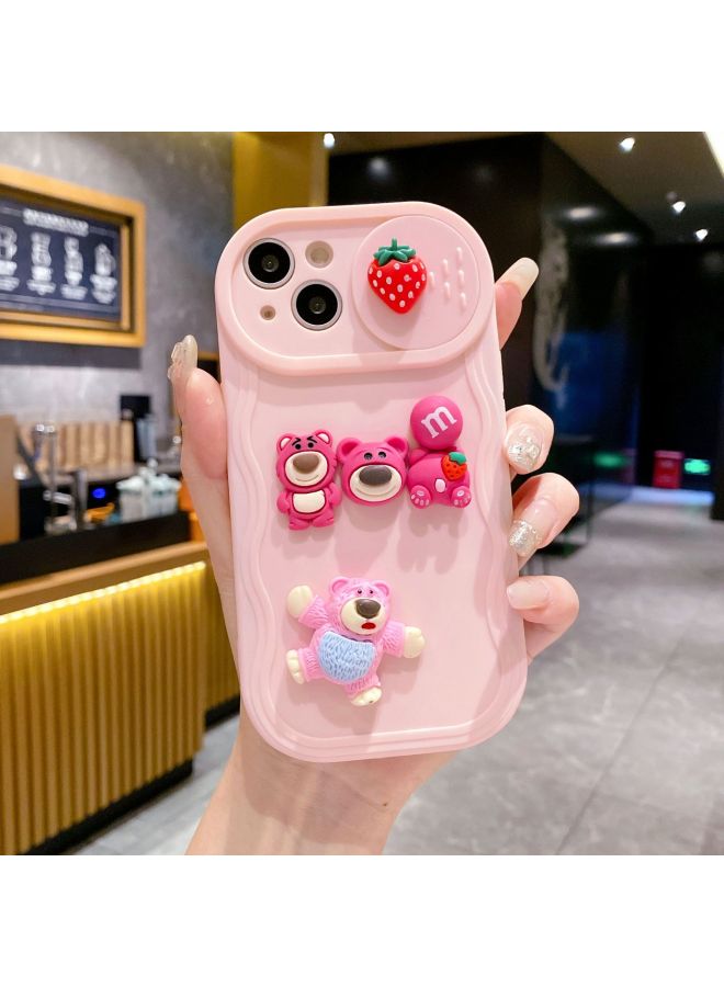 Wave Push Window For Apple 16pro Three-dimensional Strawberry Bear Mobile Phone Case Iphone12/11 All-inclusive Protection Soft Cover