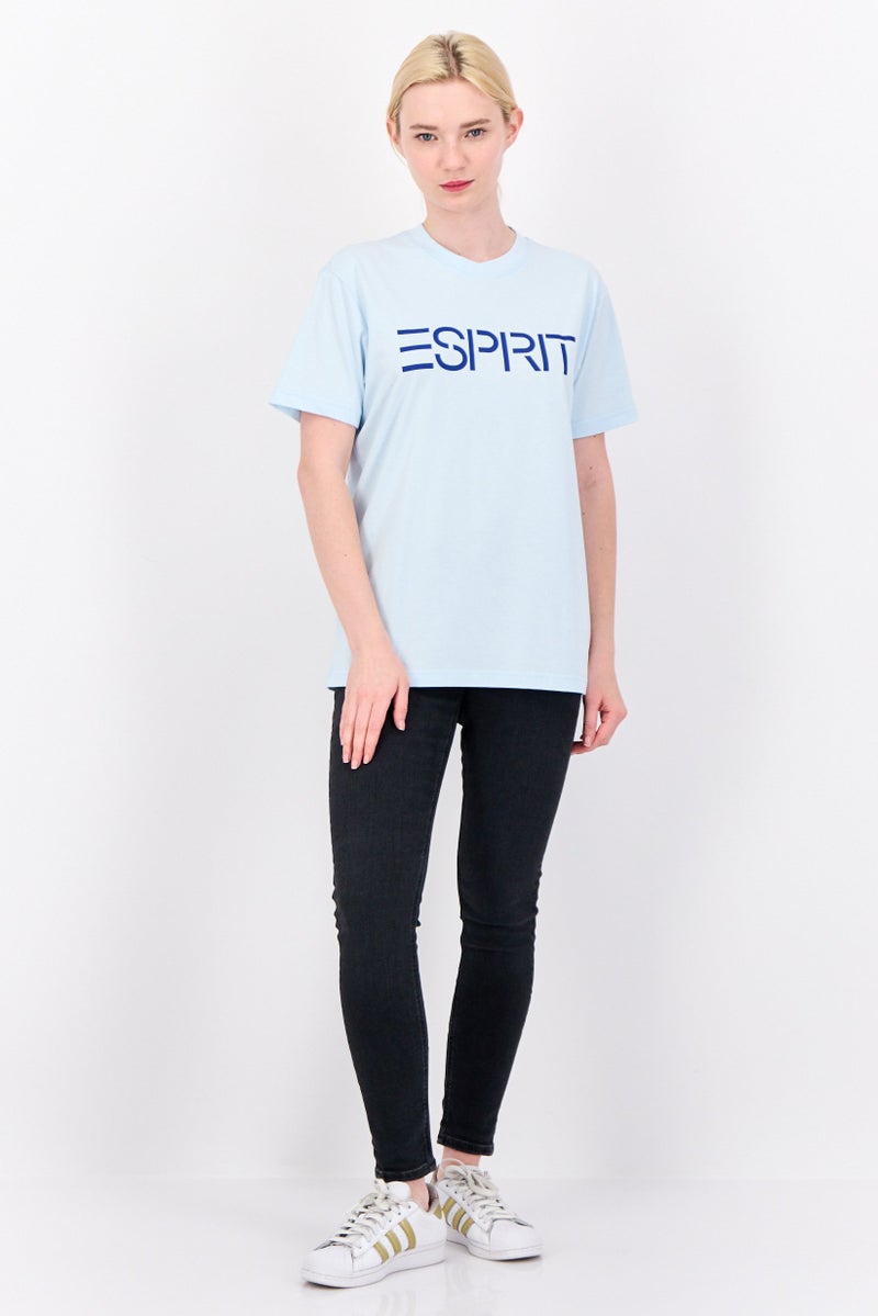ESPRIT Women Crew Neck Brand Logo Short Sleeves T-shirt, Light Blue - Image 4