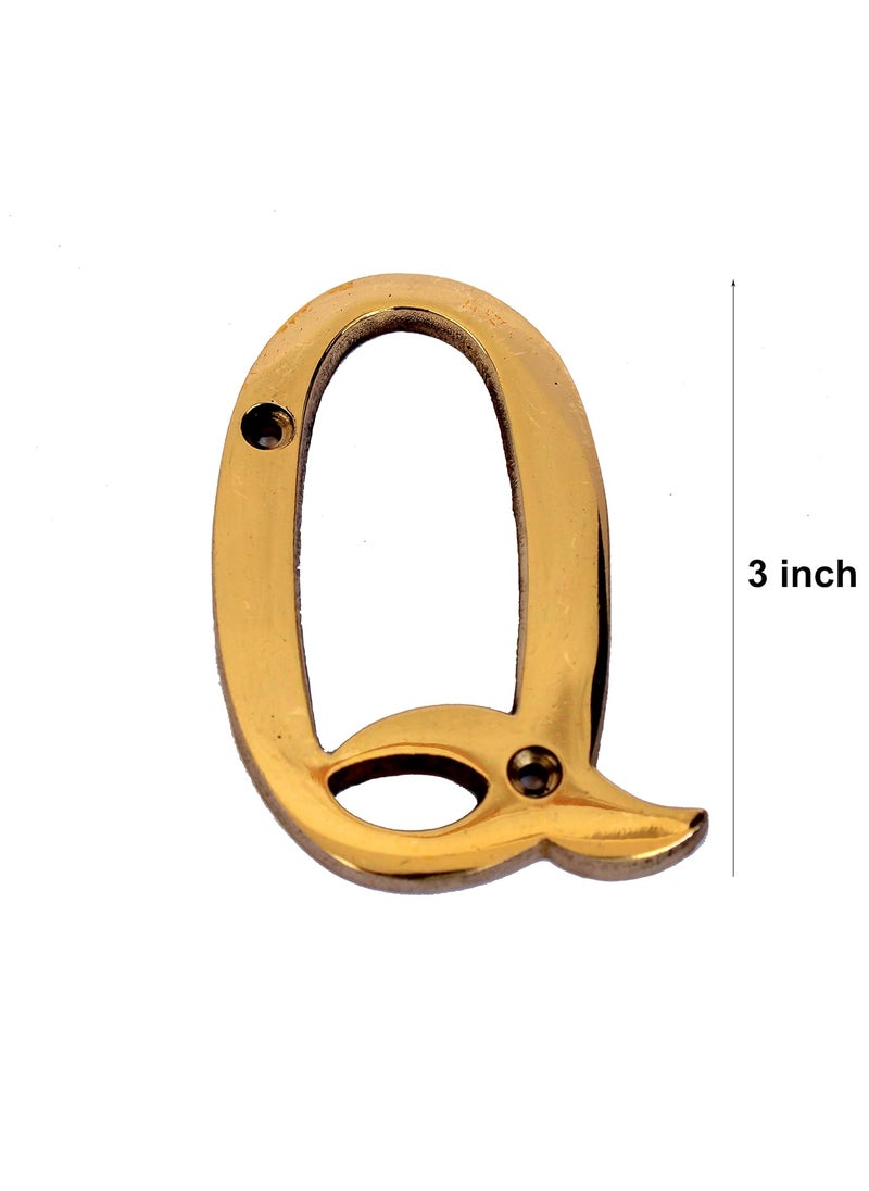 ESPLANADE eSplanade Brass House Hotel Door Name Alphabets Wall Door Plaque Letter Alphabet 3 Inches Golden Q Alphabet  - Image 2
