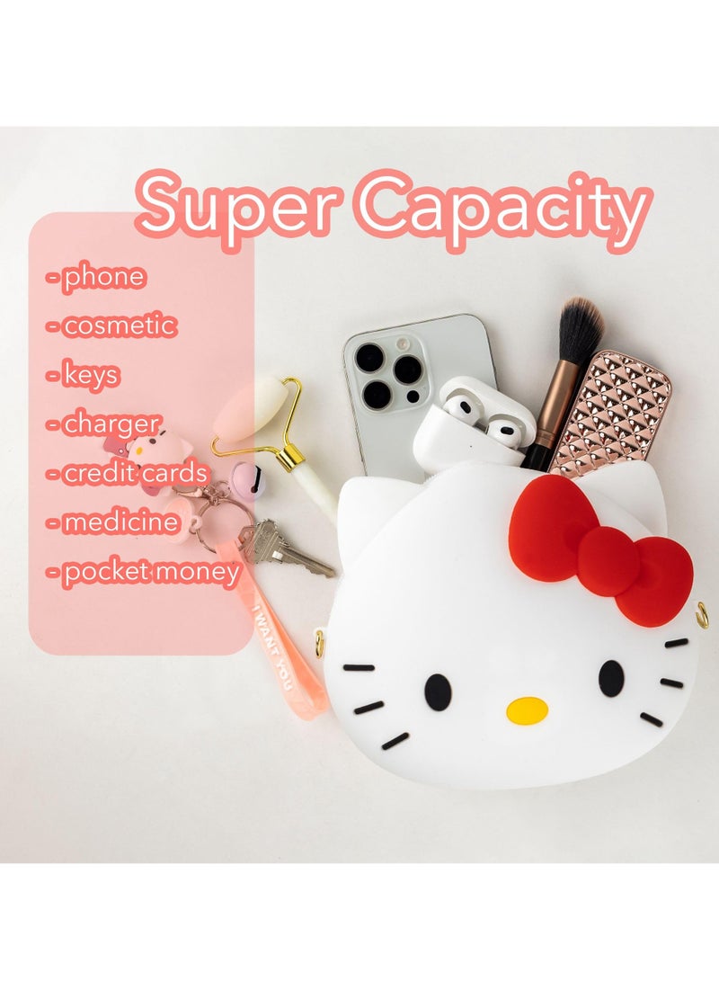 SYOSI Kawaii Purse & Accessories Set 2024 New Cartoon Silicone Coin Purse with Keychain Children's Small Shoulder Bag Kindergarten Girl Baby Outing Mini Storage Bag Compact and Convenient White - Image 3