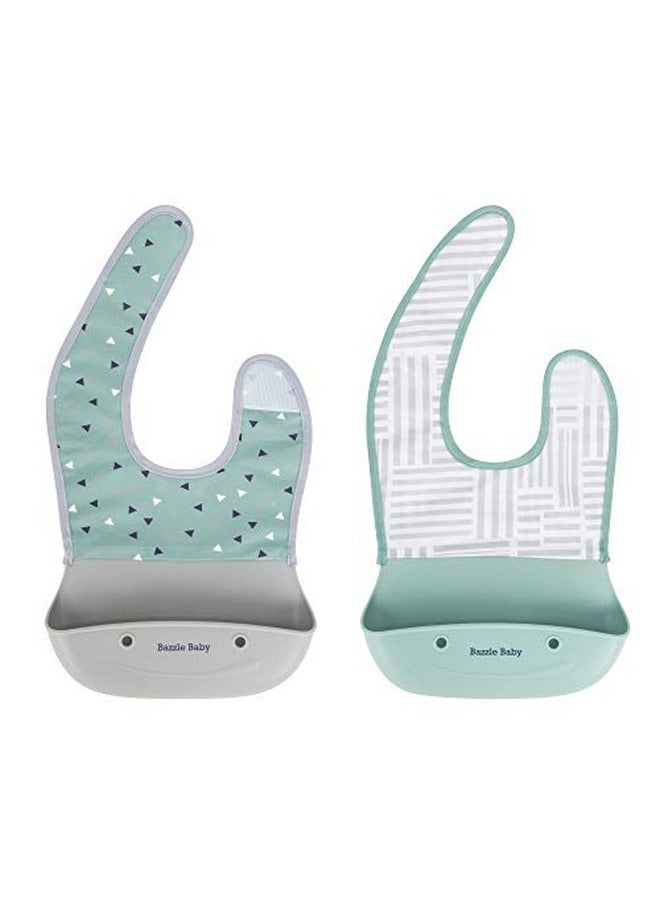 Bazzle Baby - Silicone Bib For Baby With Food Catcher Waterproof Roll Up And Button Feeding Bib For Toddler Eating 2Pk - Image 1
