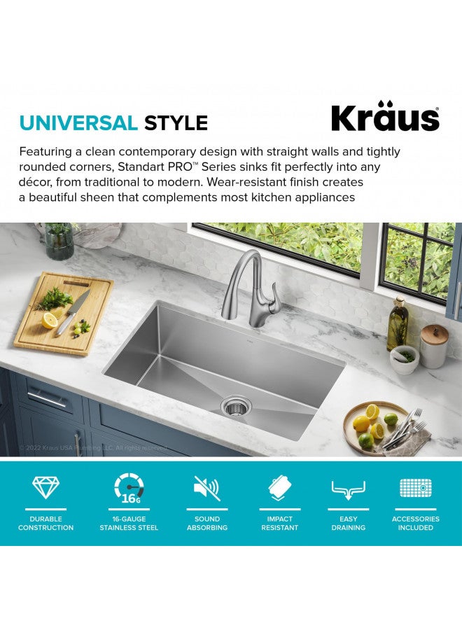 Kraus Kraus KHU100-32 Standart PRO 16 Gauge Undermount Single Bowl Stainless Steel Kitchen Sink, 32 Inch  - Image 3