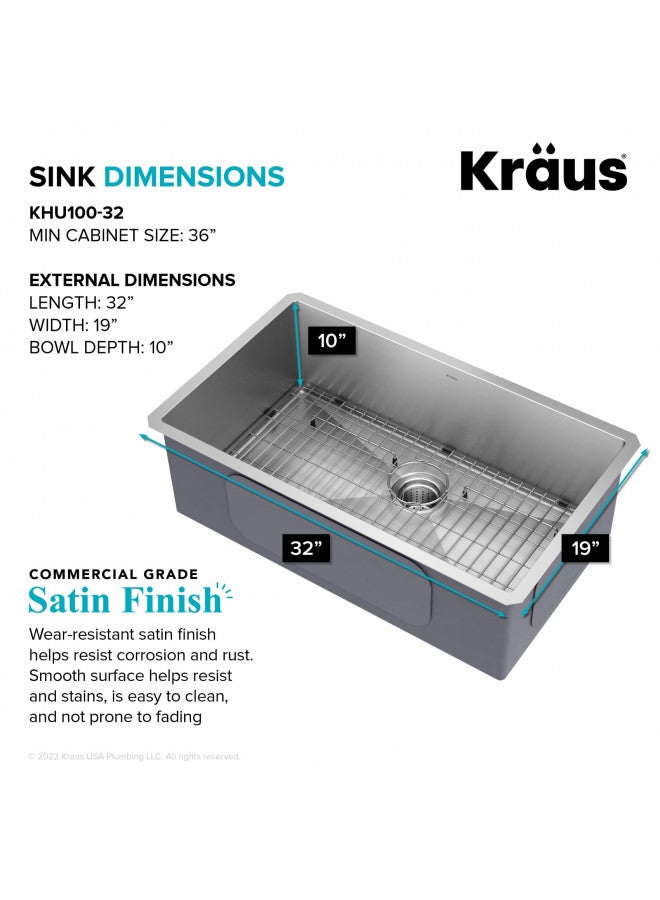 Kraus Kraus KHU100-32 Standart PRO 16 Gauge Undermount Single Bowl Stainless Steel Kitchen Sink, 32 Inch  - Image 4