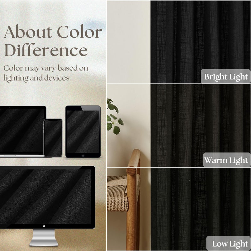 TWODRAPES Black Linen Semi Sheer Curtains 90 Inches Long for Living Room Bedroom Light Filtering Black Textured Burlap Pinch Pleated Curtains 90 Length Hooks Rings Back Tab for Sliding Door 2 Panels - Image 4