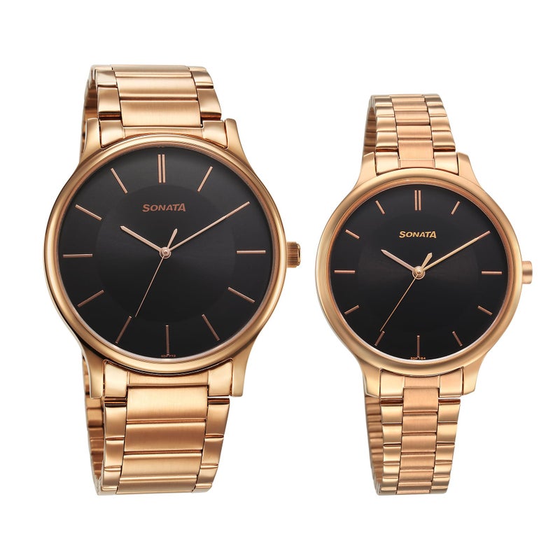 Sonata Pair Quartz Analog Black Dial Stainless Steel Strap Watch for Couple_7710587050WM01 - Image 4