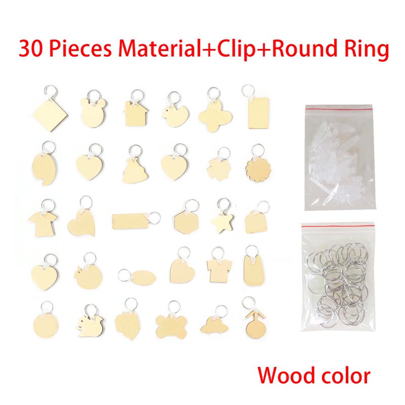 30pcs Blank Wooden Key Chains Unfinished Wood Crafts Blanks Pendant for Engraving DIY Material Craft Wedding Birthday Christmas Ornament Decor Accessories Gift(Styles shipped randomly) - Image 5