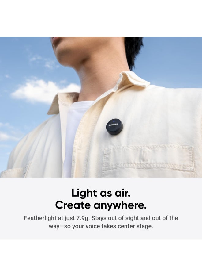 Insta360 Mic Air Transmitter + Receiver | Compact Tx & Rx, 10 Hrs Battery Life, Omnidirectional, Crystal-Clear Audio, 300m Wireless Range, Magnetic Clip-On & Pendant, for X5 & Ace Pro 2 - Black - Image 2
