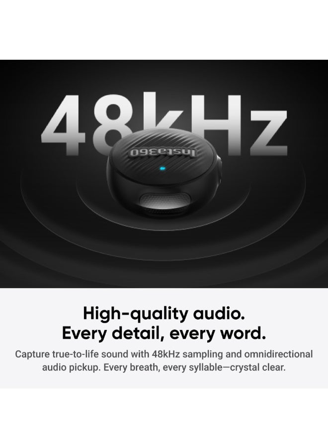 Insta360 Mic Air Transmitter + Receiver | Compact Tx & Rx, 10 Hrs Battery Life, Omnidirectional, Crystal-Clear Audio, 300m Wireless Range, Magnetic Clip-On & Pendant, for X5 & Ace Pro 2 - Black - Image 3