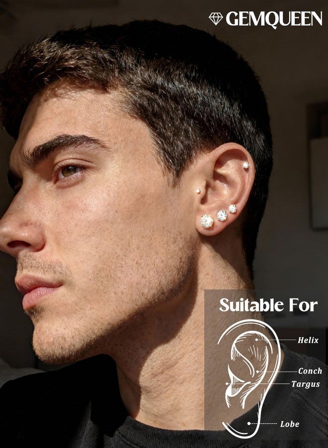 GEMQUEEN Moissanite Earrings Studs : D Color VVS1 Hypoallergenic 14K Gold Plated Flat Back 925 Sterling Silver Earring for Women Men Cartilage Helix Conch Piercing Jewelry Brilliant Round Cut 2-7.5mm - Image 4