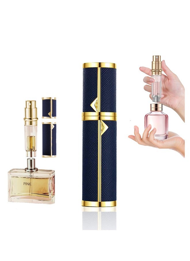Perfume Bottles Empty Refill, Perfume Atomizer, Refillable Portable Mini Perfume Atomizer, Perfume Spray bottle Atomizer for Travel, Leaking Proof, Luxury Leather, 5ml (Dark Blue)