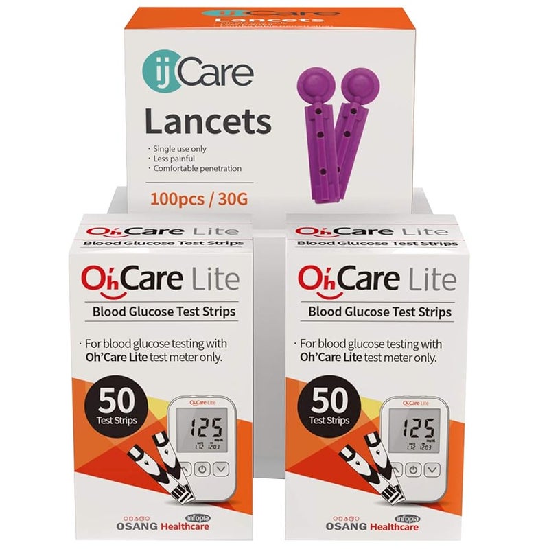OhCare Lite Blood Sugar Testing Monitor  Glucose Test Strips and Lancets for for Blood Testing  Accurate and Affordable Diabetic Supplies 100 Strips