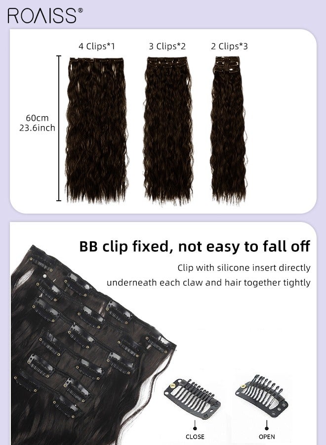 roaiss 6 Pcs Clip in Long Curly Hair Extensions, Invisible Adjustable Long Synthetic Heat Resistant Hairpieces for Women Girls, Brown Black, 60cm (23.6 inches) - Image 4