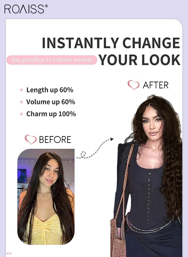 roaiss 6 Pcs Clip in Long Curly Hair Extensions, Invisible Adjustable Long Synthetic Heat Resistant Hairpieces for Women Girls, Brown Black, 60cm (23.6 inches) - Image 2