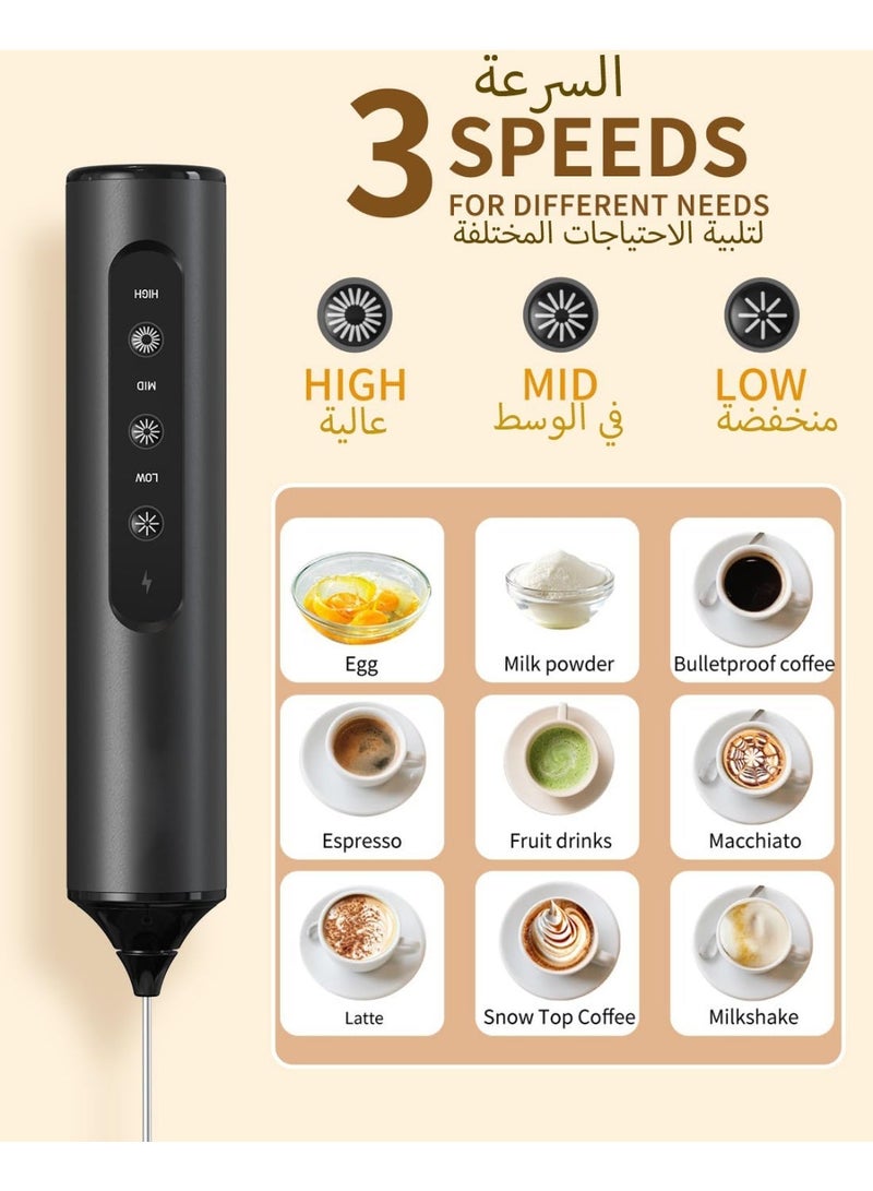 Kueh Rechargeable Handheld Milk Frother Wand with 3 Variable Speeds, 3 Whisks and Storage Box, Electric Drink Mixer for Latte, Cappuccino, Hot Chocolate, Eggs and Protein Powder - Image 2