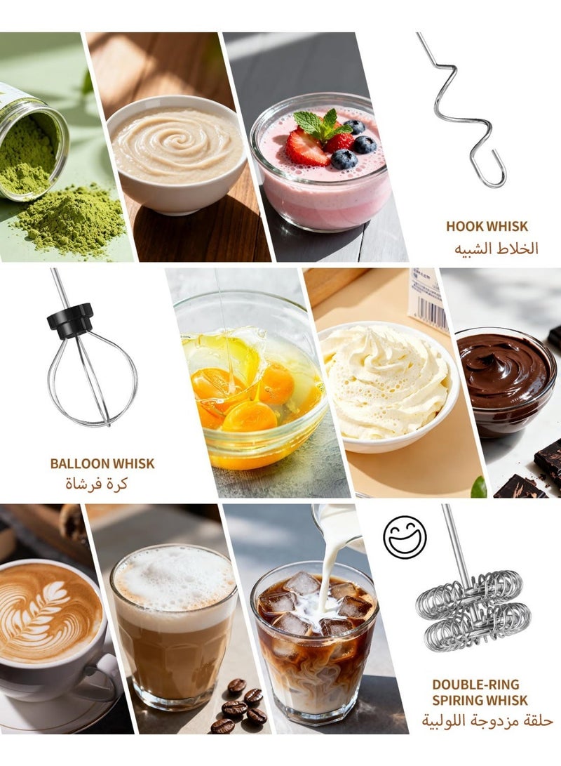 Kueh Rechargeable Handheld Milk Frother Wand with 3 Variable Speeds, 3 Whisks and Storage Box, Electric Drink Mixer for Latte, Cappuccino, Hot Chocolate, Eggs and Protein Powder - Image 3