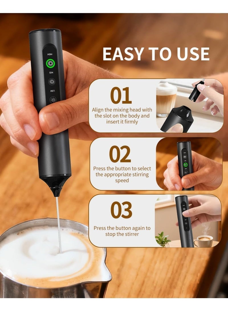 Kueh Rechargeable Handheld Milk Frother Wand with 3 Variable Speeds, 3 Whisks and Storage Box, Electric Drink Mixer for Latte, Cappuccino, Hot Chocolate, Eggs and Protein Powder - Image 4