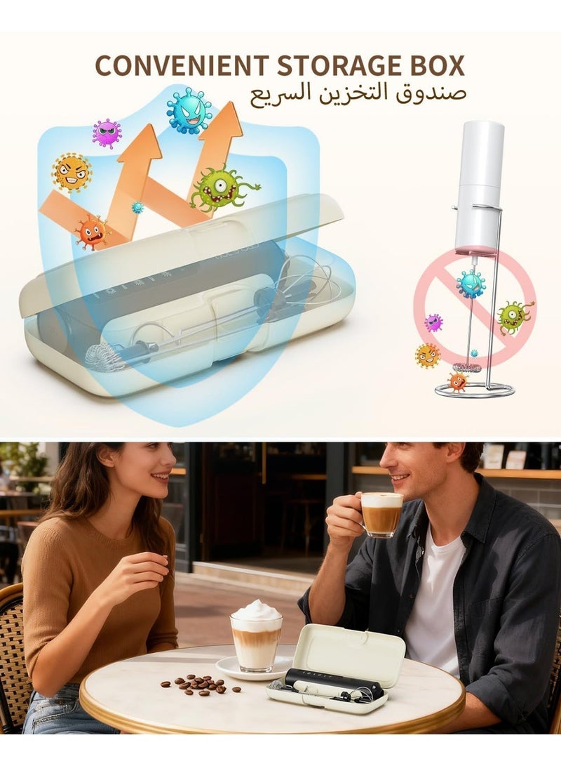 Kueh Rechargeable Handheld Milk Frother Wand with 3 Variable Speeds, 3 Whisks and Storage Box, Electric Drink Mixer for Latte, Cappuccino, Hot Chocolate, Eggs and Protein Powder - Image 5