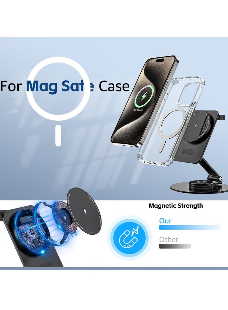 SOLARAE 2-in-1 MagSafe Wireless Charging Station for iPhone 15/14/13/12 & Apple Watch Series 9/8/7/6/SE/5/4/3/2, Foldable Charger for AirPods Pro (Black) - Image 3