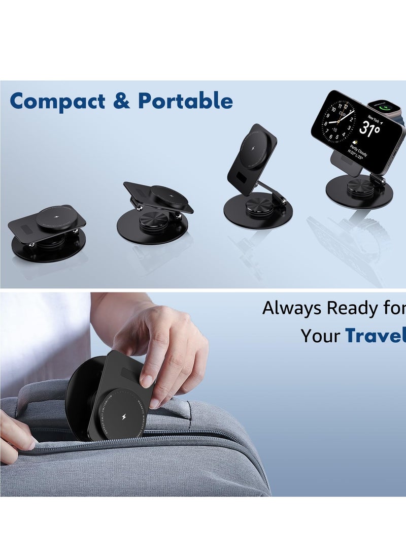 SOLARAE 2-in-1 MagSafe Wireless Charging Station for iPhone 15/14/13/12 & Apple Watch Series 9/8/7/6/SE/5/4/3/2, Foldable Charger for AirPods Pro (Black) - Image 5