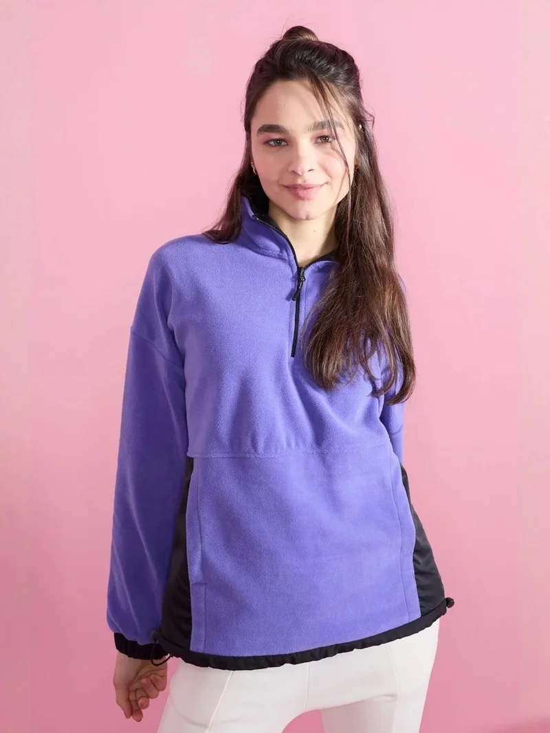 TOMMYLIFE TOMMY Oversized Half-zip Plush Sweatshirt