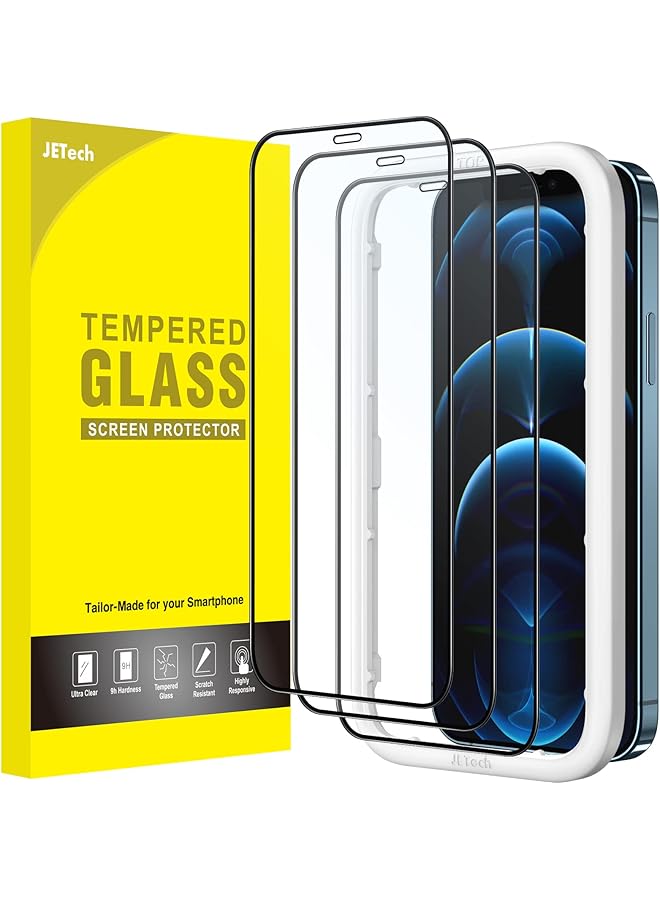 جي تيك واقي شاشة بتغطية كاملة لهاتف آيفون 12 برو ماكس مقاس 6.7 بوصة بحافة سوداء من الزجاج المقوى مع أداة تثبيت سهلة، عبوة من 3 قطع شفافة عالية الدقة - Image 1