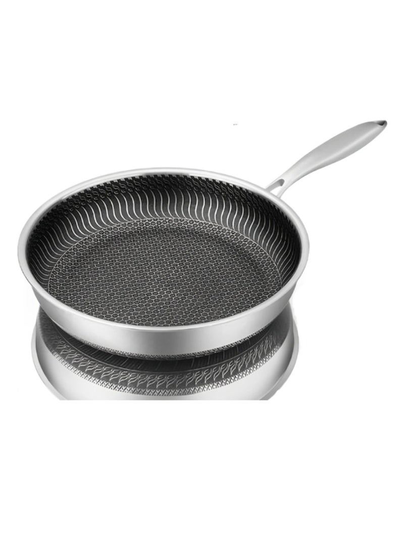 AROAQ مقلاة من الفولاذ المقاوم للصدأ، مقلاة كاملة الطبقات، مقلاة غير لاصقة مقاومة للخدش على الوجهين على شكل قرص العسل لجميع المواقد، (32 سم) - Image 1