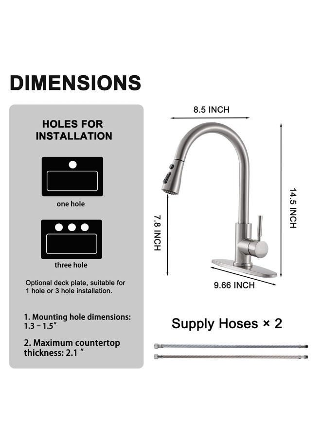 VAPSINT Kitchen Faucets, Kitchen Faucet with Pull Down Sprayer, High Arc Single Handle Pull Out Kitchen Faucets, Commercial Brushed Nickel Kitchen Sink Faucets for Farmhouse Rv Camper Laundry Bar - Image 5