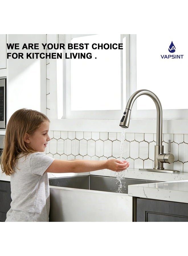 VAPSINT Kitchen Faucets, Kitchen Faucet with Pull Down Sprayer, High Arc Single Handle Pull Out Kitchen Faucets, Commercial Brushed Nickel Kitchen Sink Faucets for Farmhouse Rv Camper Laundry Bar - Image 3