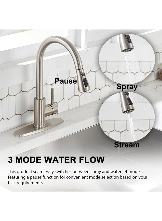 VAPSINT Kitchen Faucets, Kitchen Faucet with Pull Down Sprayer, High Arc Single Handle Pull Out Kitchen Faucets, Commercial Brushed Nickel Kitchen Sink Faucets for Farmhouse Rv Camper Laundry Bar - Image 4