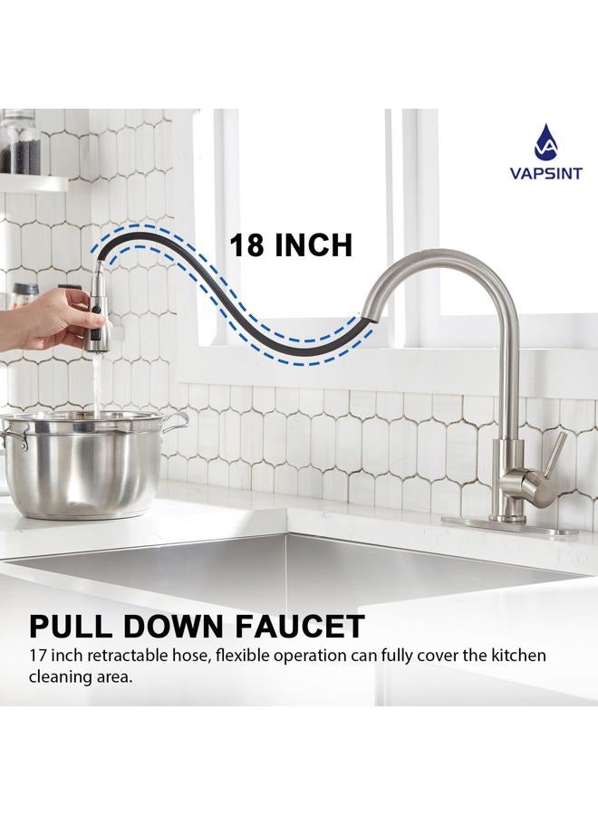 VAPSINT Kitchen Faucets, Kitchen Faucet with Pull Down Sprayer, High Arc Single Handle Pull Out Kitchen Faucets, Commercial Brushed Nickel Kitchen Sink Faucets for Farmhouse Rv Camper Laundry Bar - Image 2