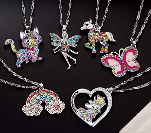 SYNLIN 6 Pcs Cute Necklaces for Teen Girls - Adorable Pastel Crystal Girls Jewelry - Unicorns Gifts for Girls - Fairy Gifts for Teens - Dainty Necklace Birthday Gift Set Heart Necklace for Teen Girl Stuff - Image 5