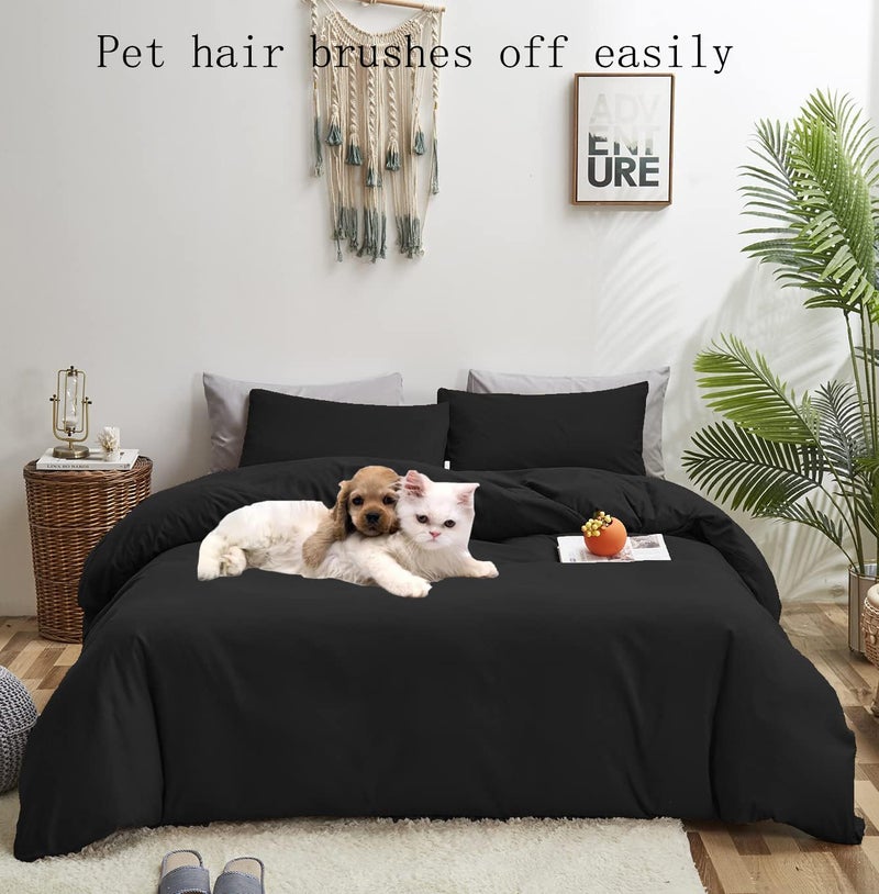 KAREVER Black Comforter Queen Fluffy Bedding Set Solid Dark Color Soft Durable Queen Blanket Women 3 Pieces Breathable Lightweight Black Comforter Set Queen Size - Image 3
