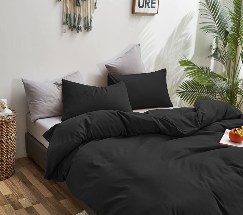 KAREVER Black Comforter Queen Fluffy Bedding Set Solid Dark Color Soft Durable Queen Blanket Women 3 Pieces Breathable Lightweight Black Comforter Set Queen Size - Image 4
