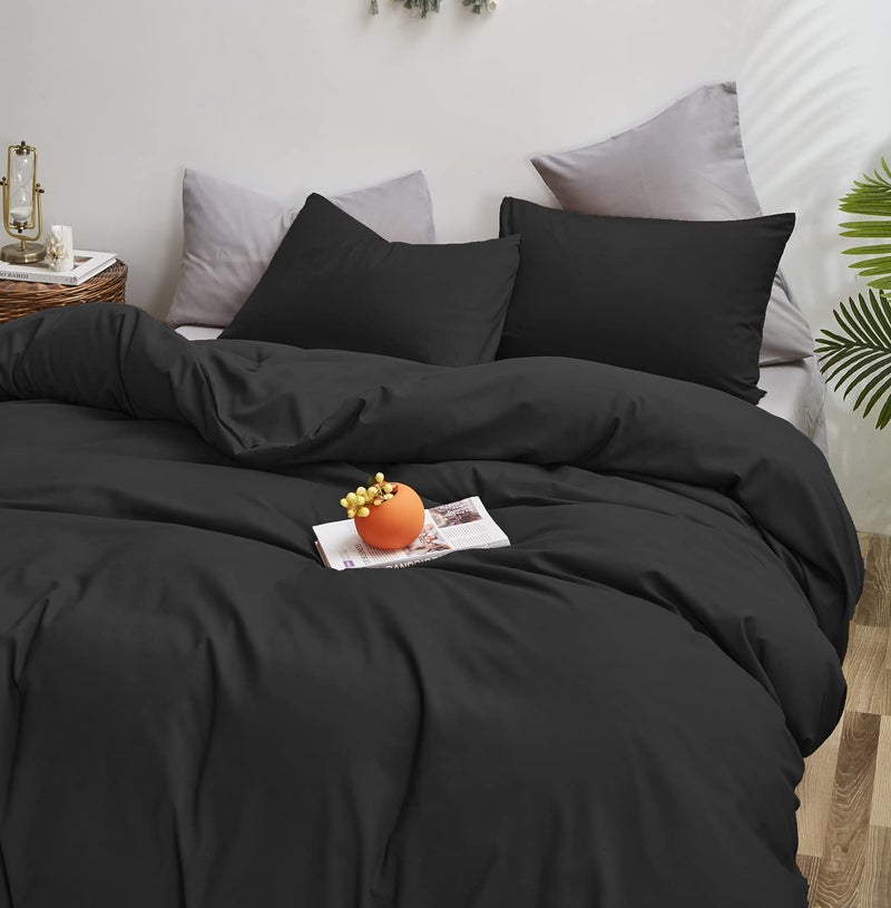 KAREVER Black Comforter Queen Fluffy Bedding Set Solid Dark Color Soft Durable Queen Blanket Women 3 Pieces Breathable Lightweight Black Comforter Set Queen Size - Image 5