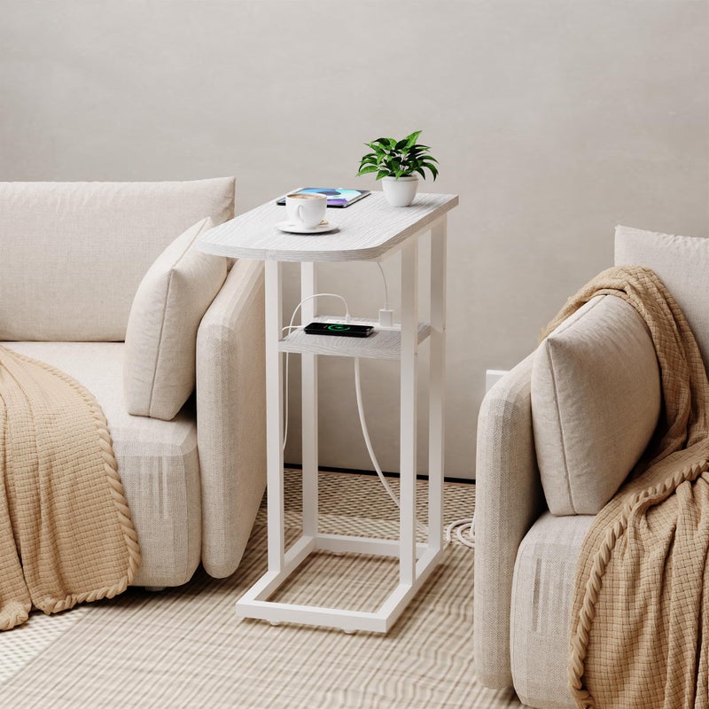eiskah C Table End Table with Charging Station, Couch C Shaped Side Table for Living Room, Bedroom, Laptop Table with USB Ports and Type-C Port, Snack Tray Table for Couch - Image 5