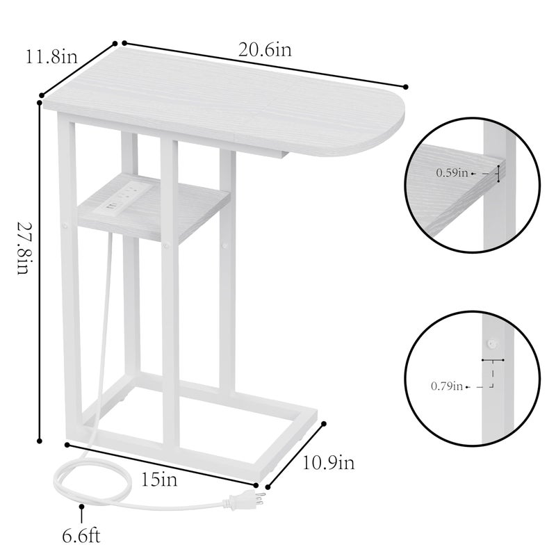 eiskah C Table End Table with Charging Station, Couch C Shaped Side Table for Living Room, Bedroom, Laptop Table with USB Ports and Type-C Port, Snack Tray Table for Couch - Image 3