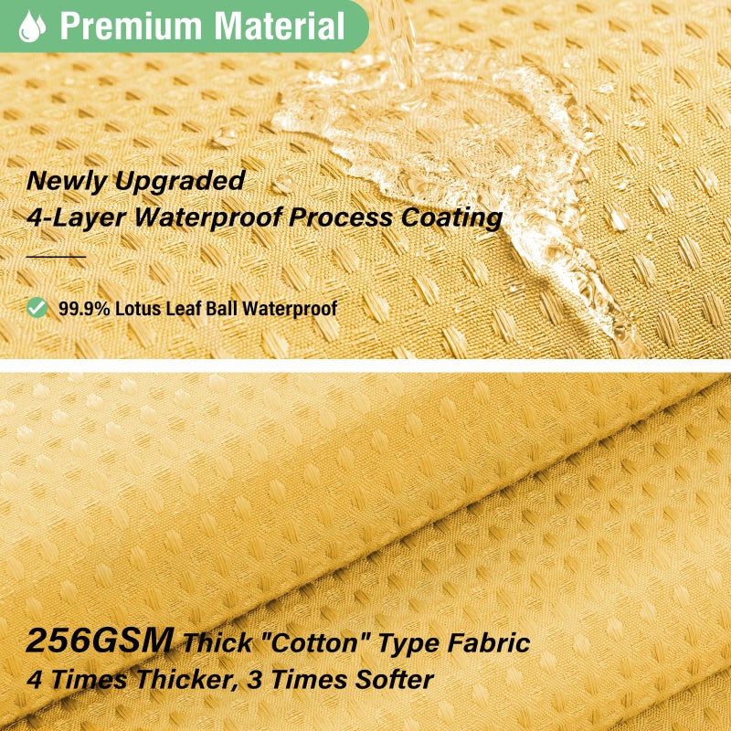 Dynamene Gold Fabric Shower Curtain - Waffle Weave Textured Heavy Duty Cloth Shower Curtains for Bathroom, 256GSM Hotel Luxury Weighted Bath Curtain Set with 12 Hooks,72x72, Gold - Image 4
