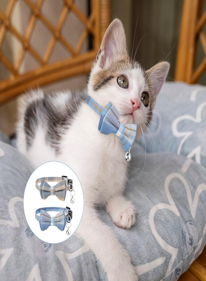 Styquenzer 2 PCS Bow Tie Cat Collar with Bells Cat Collar Breakaway Cute Bowtie Plaid Cat Collar with Cat Buckle Soft Adjustable Kitten Accessories for Indoor Cats Puppy and Small Pets Blue and White Plaid - Image 5