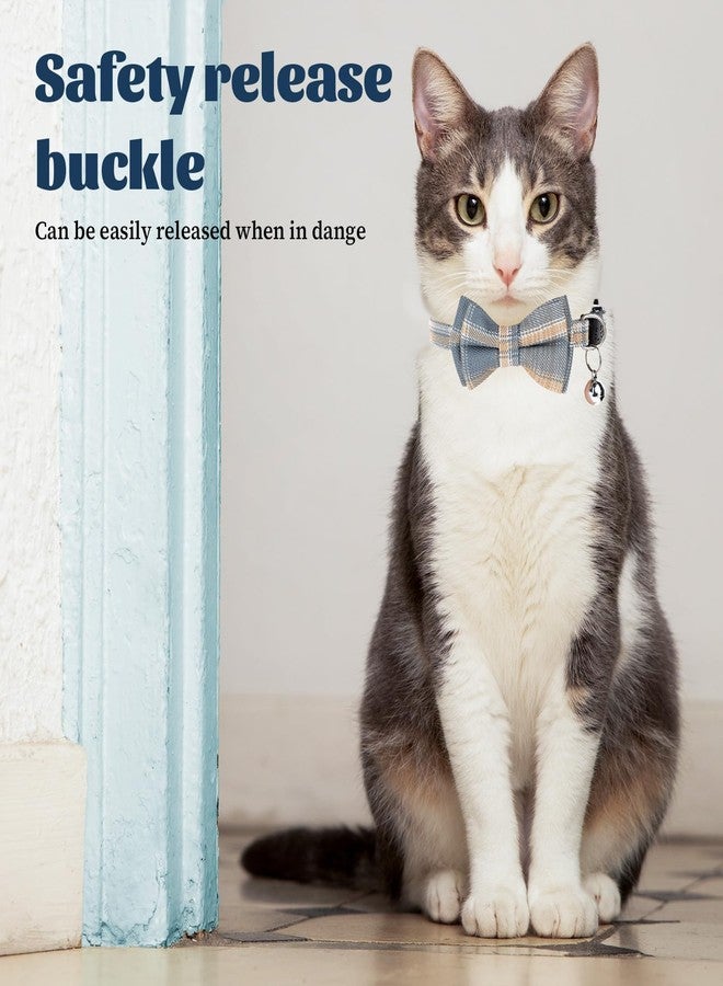 Styquenzer 2 PCS Bow Tie Cat Collar with Bells Cat Collar Breakaway Cute Bowtie Plaid Cat Collar with Cat Buckle Soft Adjustable Kitten Accessories for Indoor Cats Puppy and Small Pets Blue and White Plaid - Image 4