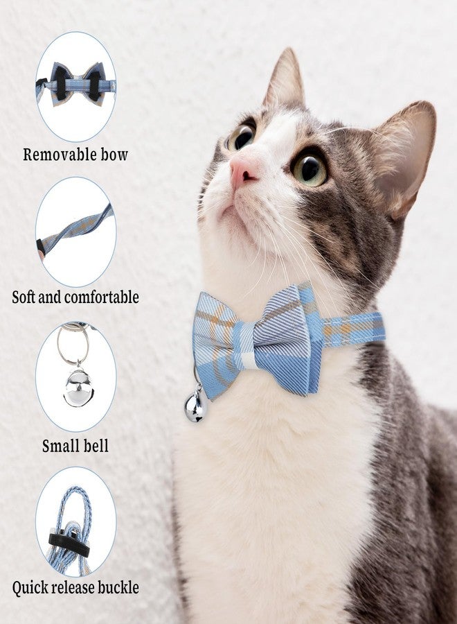 Styquenzer 2 PCS Bow Tie Cat Collar with Bells Cat Collar Breakaway Cute Bowtie Plaid Cat Collar with Cat Buckle Soft Adjustable Kitten Accessories for Indoor Cats Puppy and Small Pets Blue and White Plaid - Image 3