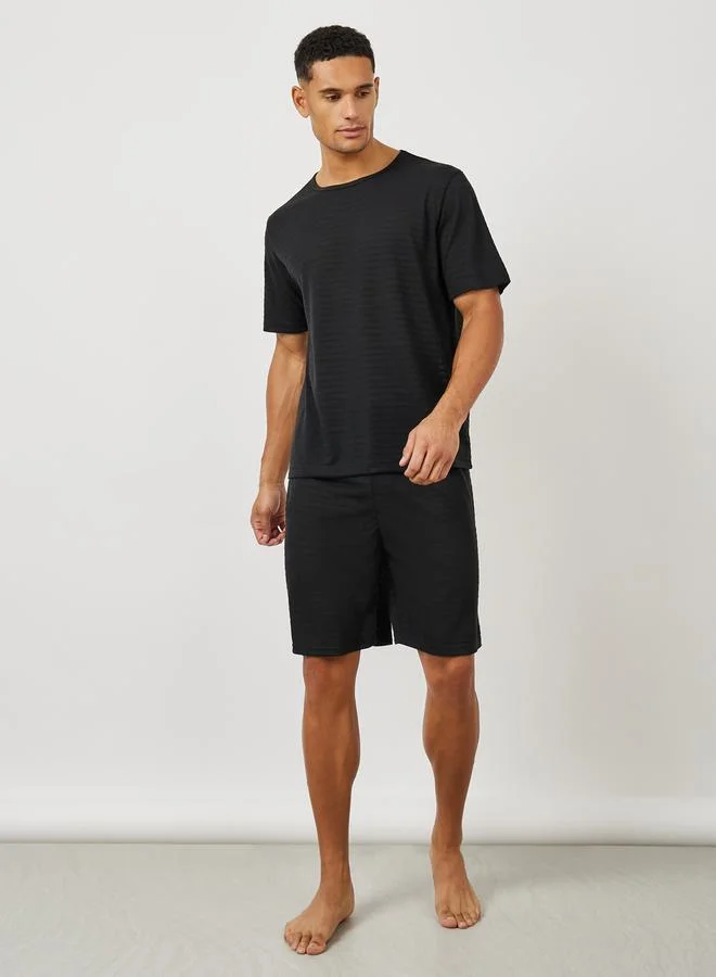 Styli Textured Round Neck T-Shirt & Shorts Set