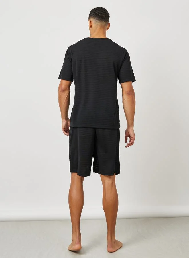 Styli Textured Round Neck T-Shirt & Shorts Set