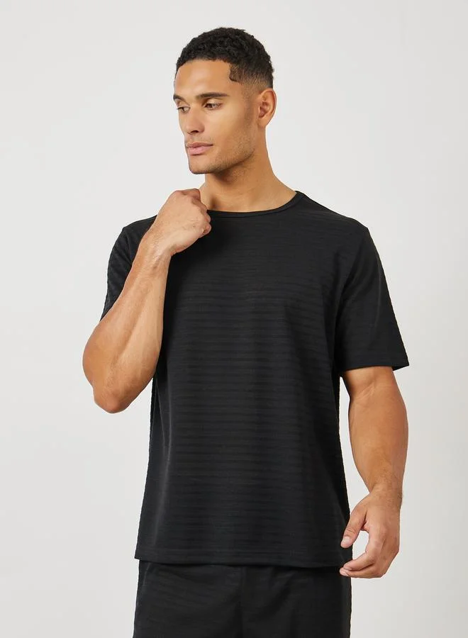 Styli Textured Round Neck T-Shirt & Shorts Set